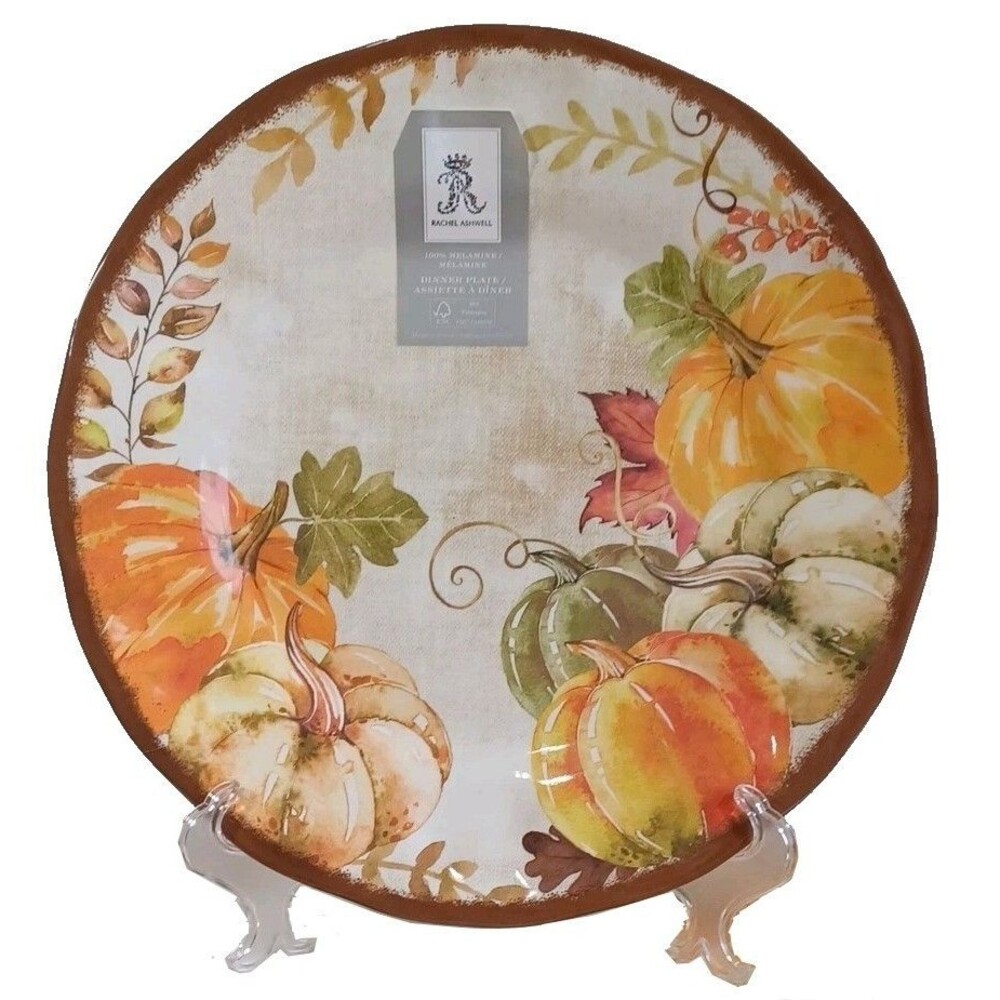 Rachel Ashwell Thanksgiving Melamine 11" Dinner Plates Pumpkin Harvest Set Of 4
